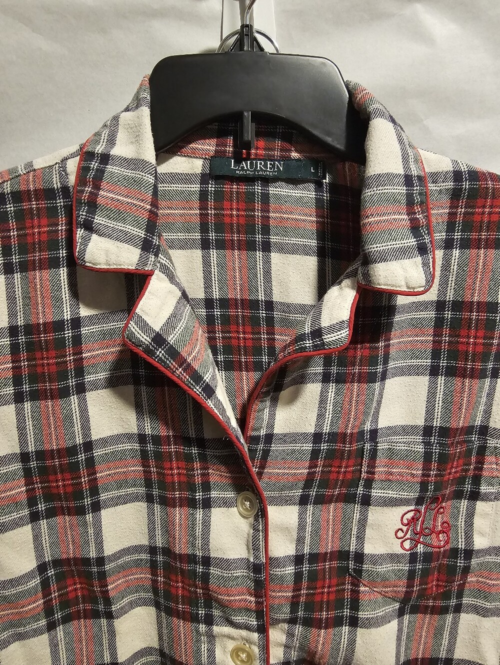 Lauren Ralph Lauren Plaid Pajamas Set Size Large Flannel Red White Black Tartan - Picture 3 of 12